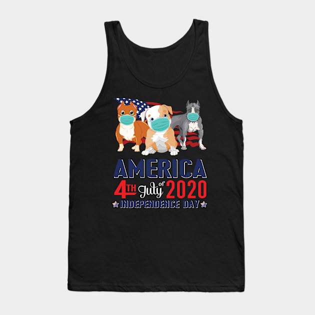 Pitbull Dogs With US Flag And Face Masks Happy America 4th July Of 2020 Independence Day Tank Top by Cowan79